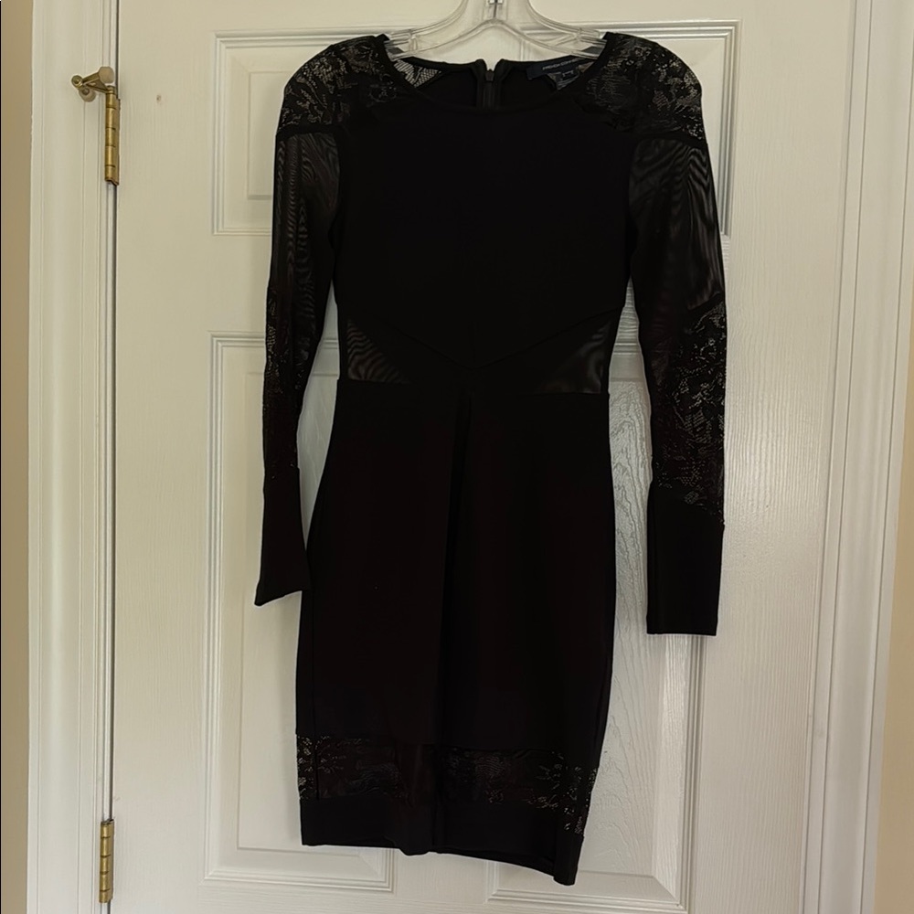 French Connection Black Sheath Dress Long Sleeve Crew Neck